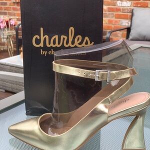 Charles by Charles David Gold Metallic Heels with Ankle Strap